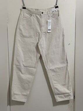 Uniqlo Wide Fit Color Jeans White Men's 32Wx29L Loose Fit Tapered Silhouete NWT